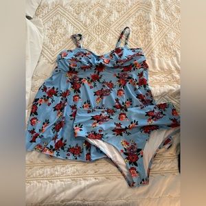 Blue and floral 2 piece swim